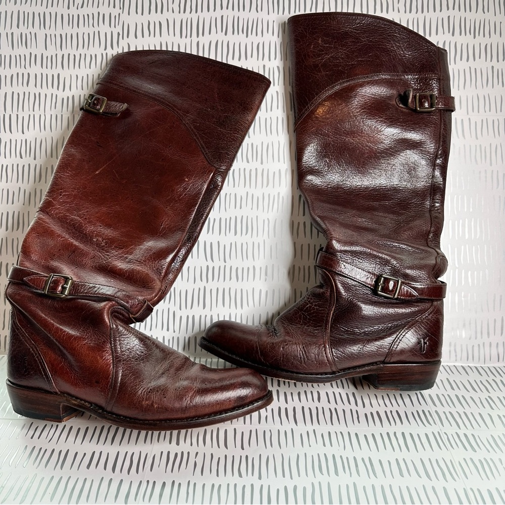 Frye Dorado Polished Genuine Leather Knee High Riding Boots